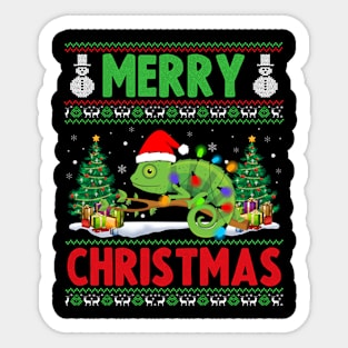 Funny Chameleon Animal Lover Xmas Lighting Chameleon Merry Christmas Sticker